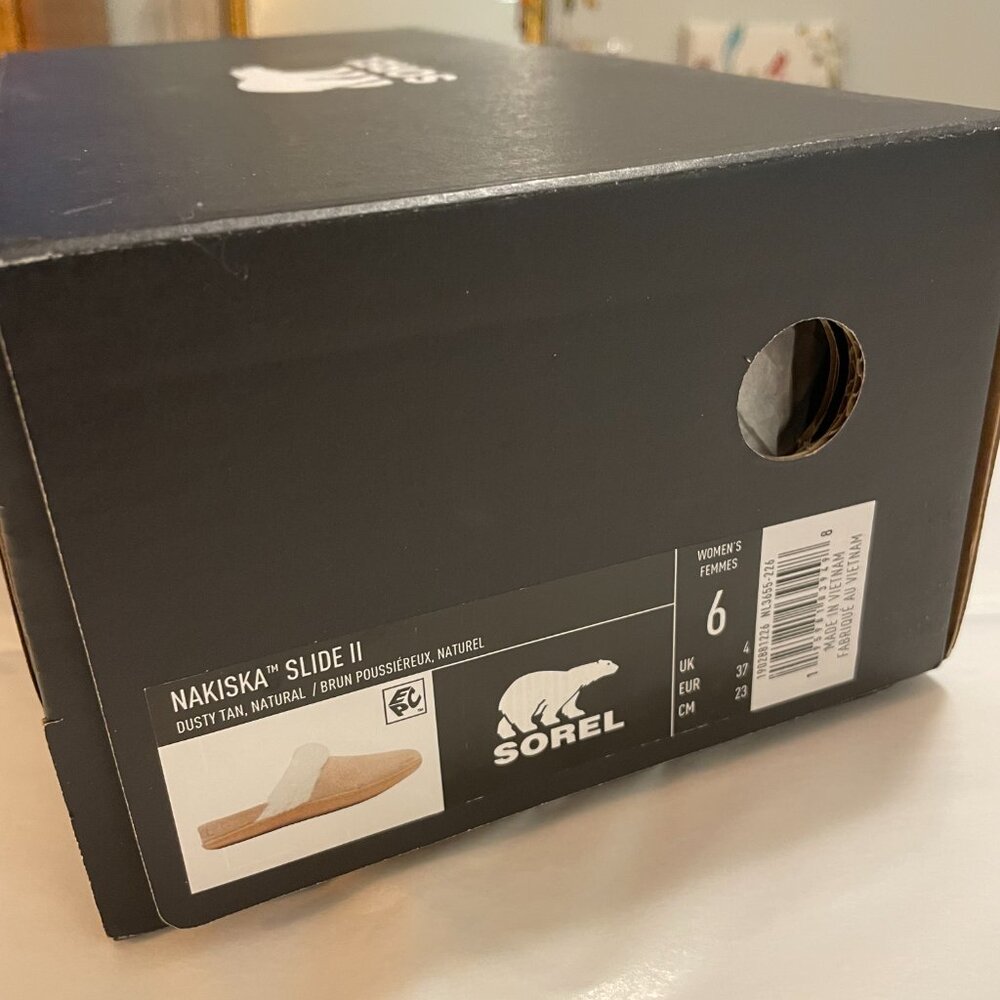 SOREL Nakiska II Faux Shearling Lined Slide Slipper in Dusty Tan/Natural Size 6 - Picture 7 of 10
